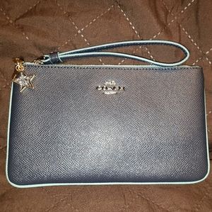 Coach Two Tone Blue Wristlet with Star Charm NWT